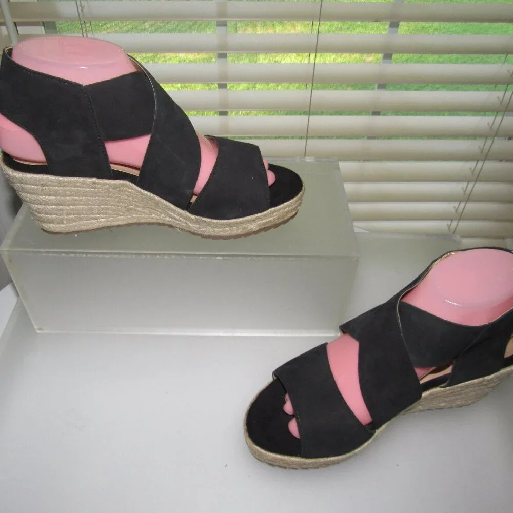 SOUL Naturalizer Oshay Black Suede Espadrille Wedge Boho Chic Sandals Size 7.5M